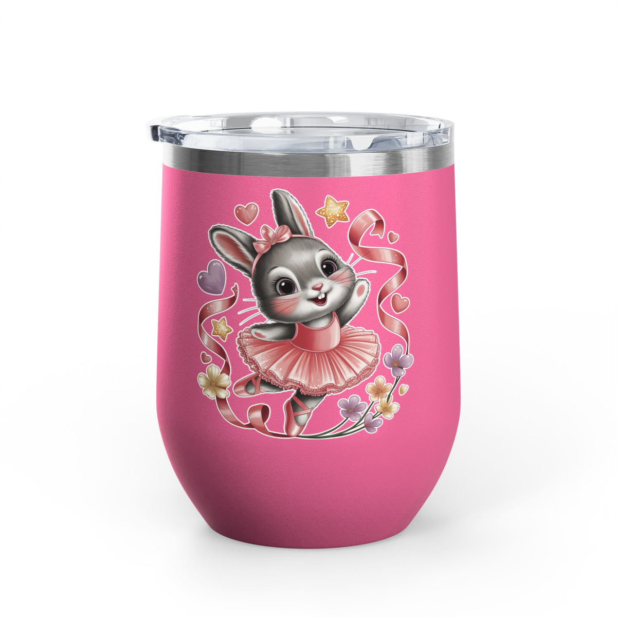 Ballet Bunny Wine Tumbler, Cute Pink Rabbit Cup, Gift for Ballerinas, Dance Students, Bunny Lovers and Ballet Besties