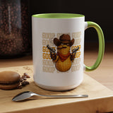 Good Repeating Slogan Cowboy Peanut Mug, Funny Western Office Joke Gift for Coworkers, Sarcastic Outlaw Ceramic Tea Cup with Dark Blue Handle