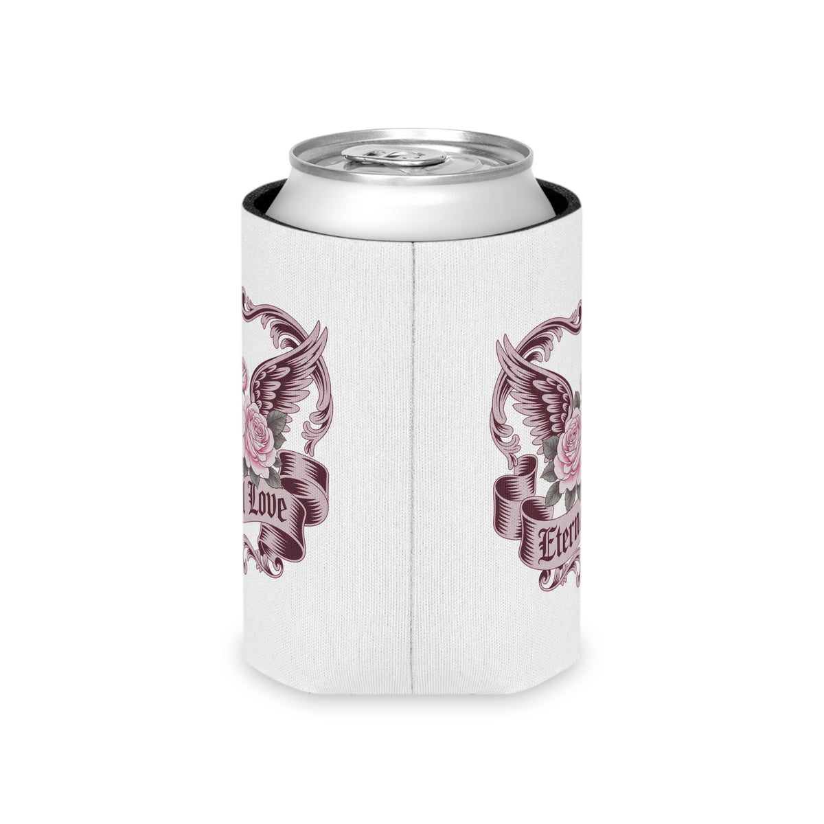 Gothic Rose Can Cooler, Eternal Love Drink Sleeve, Dark Romantic Gift, Vintage Winged Rose Design, Anniversary Gift for Couples