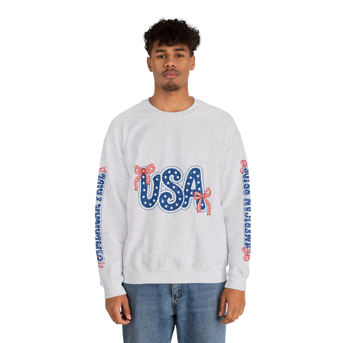 USA Patriotic Sweatshirt, American Flag Ribbon Pullover, Vintage Stars and Stripes Top, Fourth of July Outfit, Americana Gift for Women