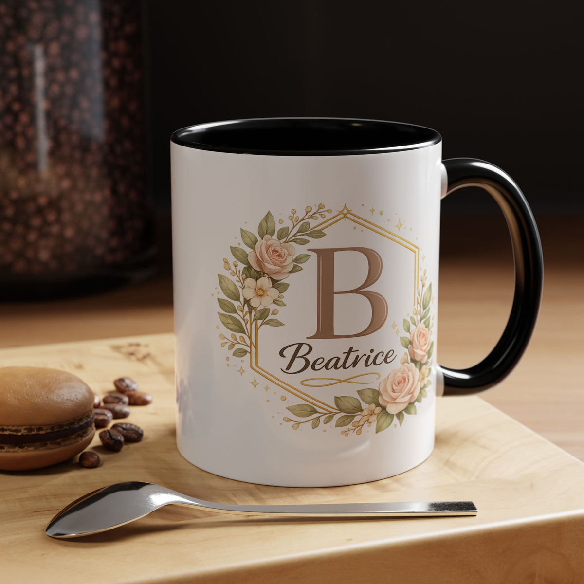 Personalized Floral Monogram Mug, Custom Name Coffee Mug with Elegant Initial Letter, Botanical Gift for Women, Bridesmaid Birthday Cup