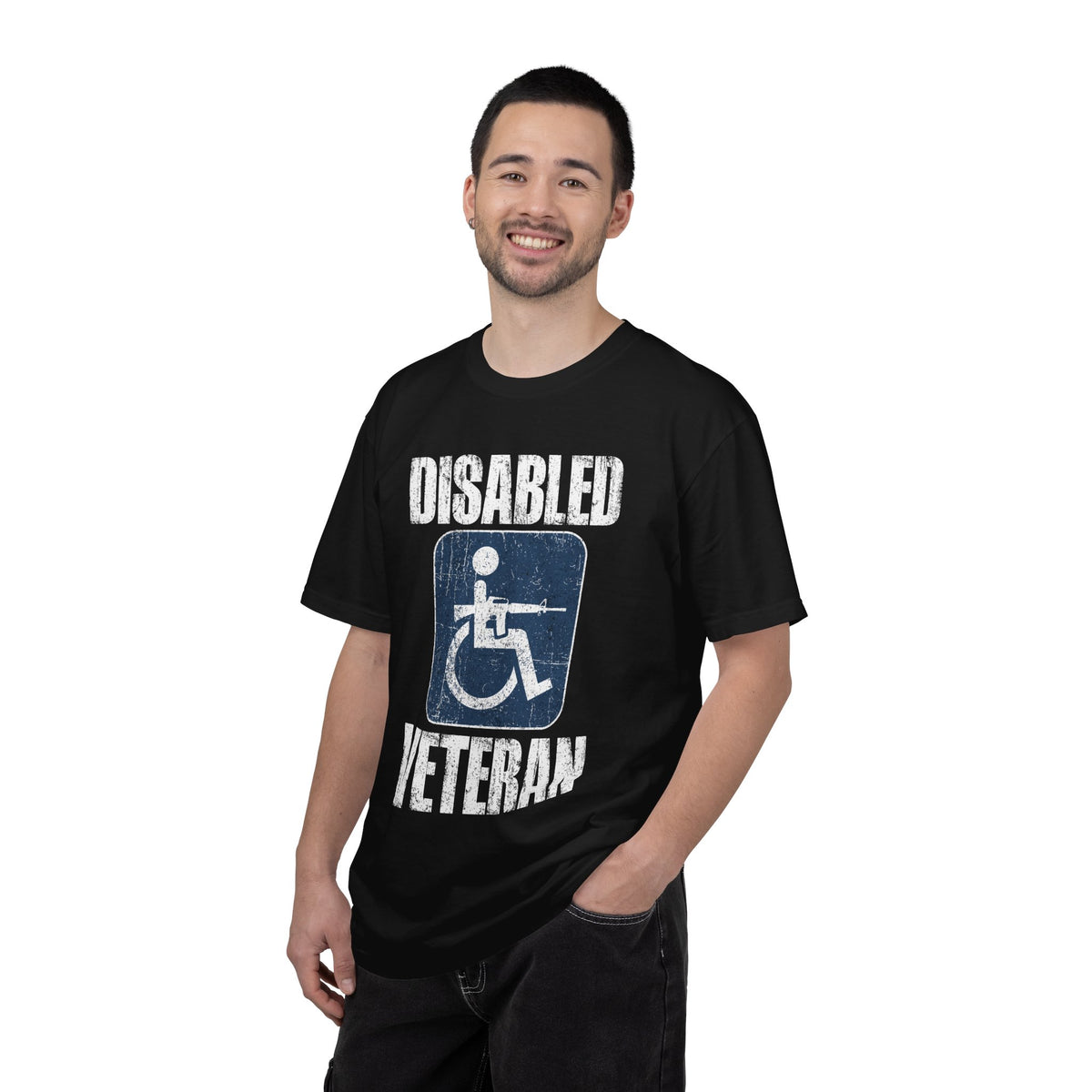 Disabled Veteran Shirt, Distressed Wheelchair and Rifle Graphic, Military Service Pride, Veterans Day Gift and Everyday Casual Wear