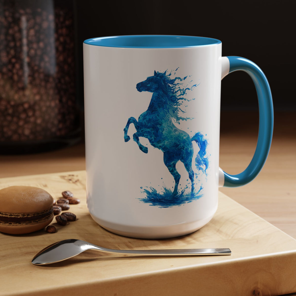 Blue Water Horse Mug, Abstract Horse Lover Coffee Mug, Majestic Stallion Art Cup, Equestrian Gift for Horse Lovers