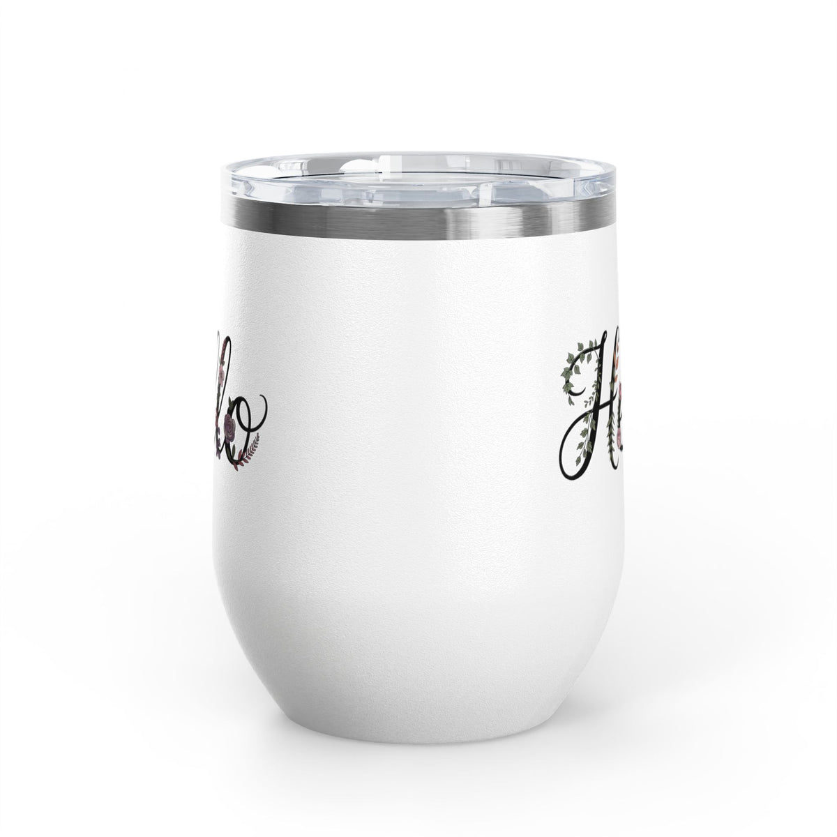 Floral Hello Wine Tumbler, Botanical Drinkware for Women, Spring Coffee Cup, Floral Gift for Her, Cute Everyday Wine Glass