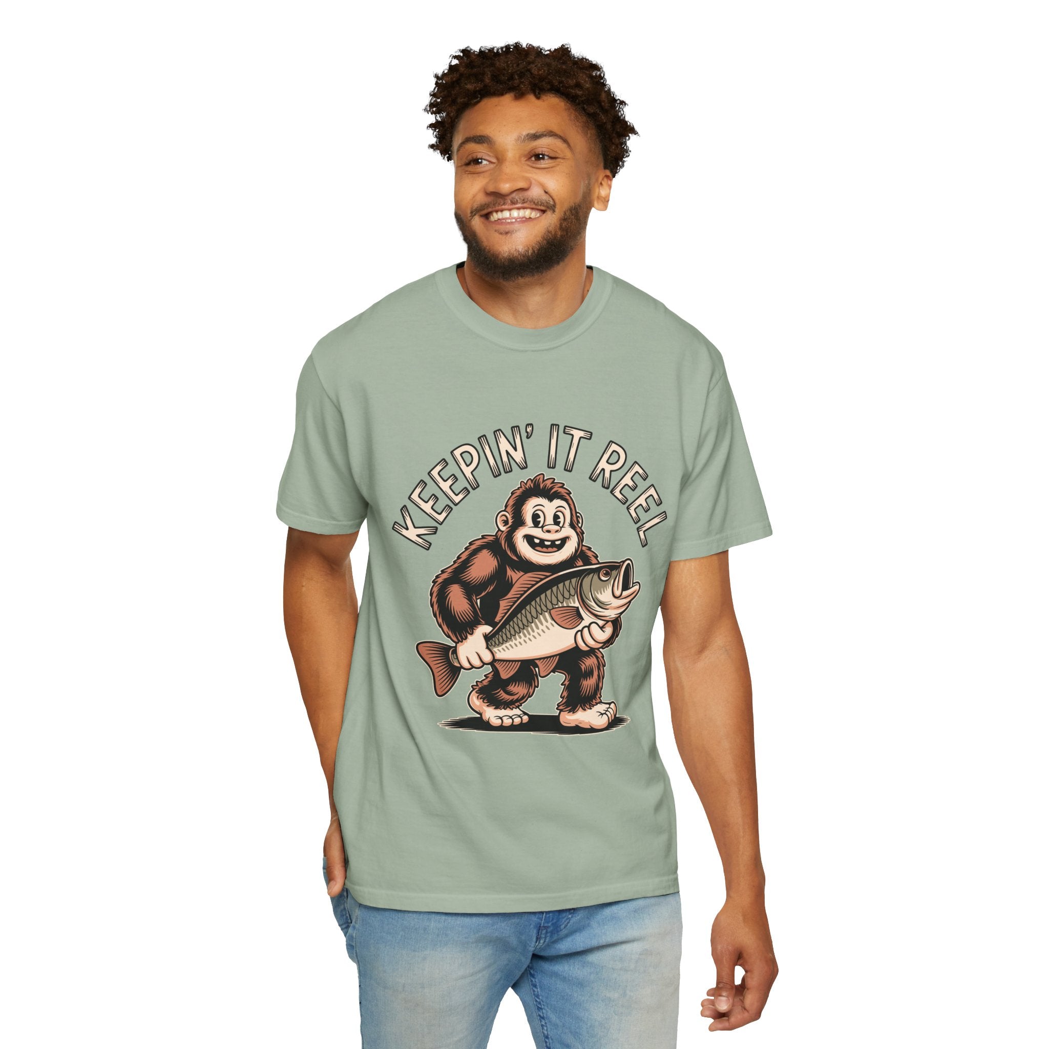 Funny Sasquatch Fishing Comfort Colors Shirt, Keepin It Reel Bigfoot Angler Tee, Fisherman Gift Shirt, Lake Life Outdoor Graphic Tee