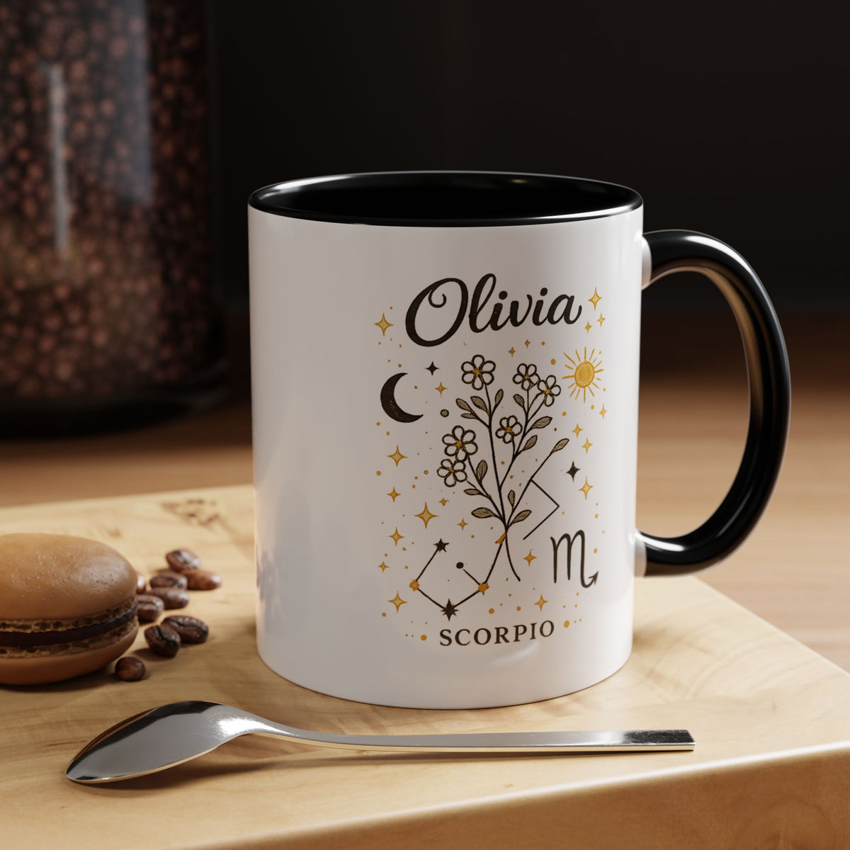 Personalized Scorpio Zodiac Mug, Custom Name Astrology Coffee Mug, Scorpio Birth Sign Gift for Her, Celestial Horoscope Cup