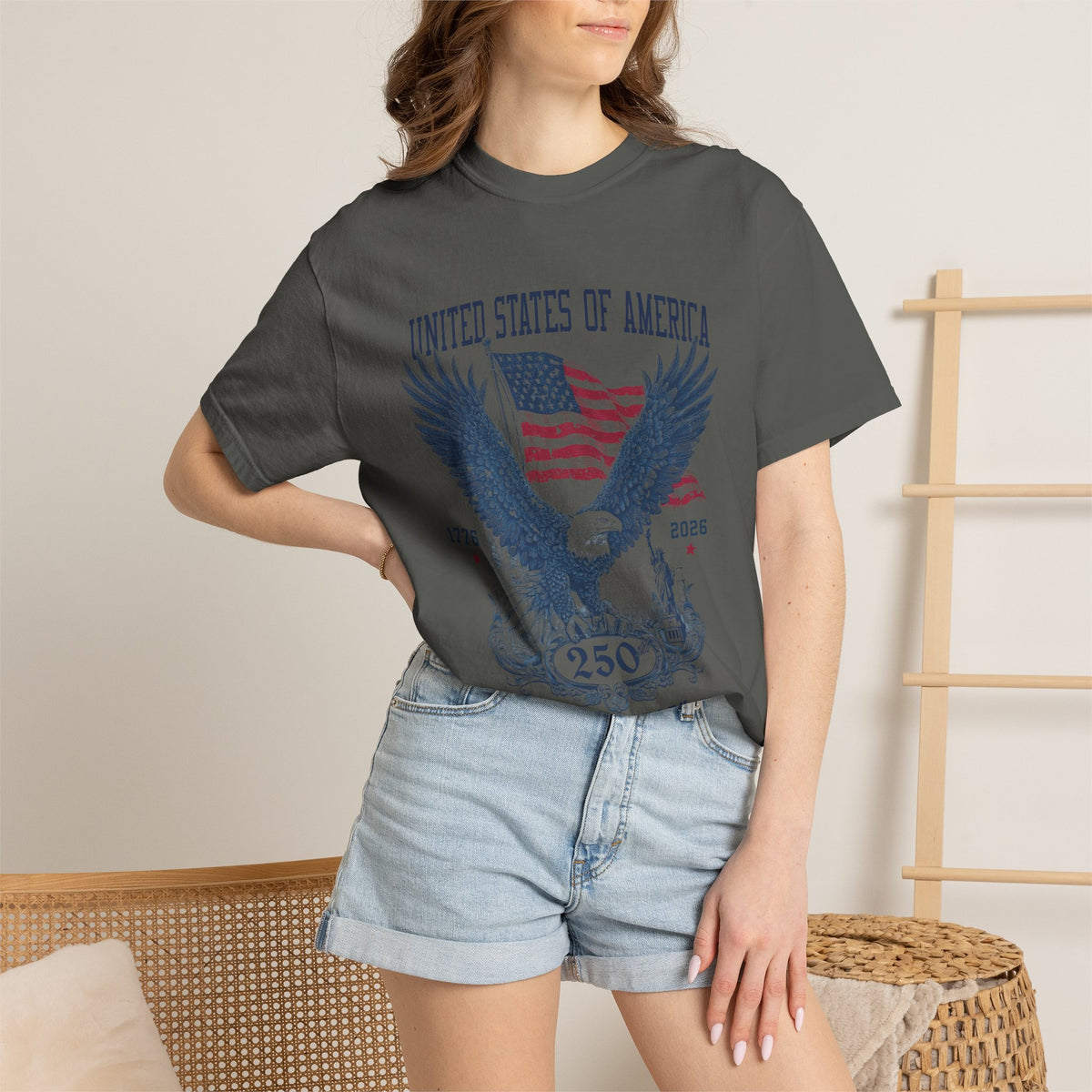 Patriotic Eagle Graphic T Shirt, America 250 Anniversary Tee, Vintage USA Flag Shirt, Fourth of July Americana Shirt for Men Women