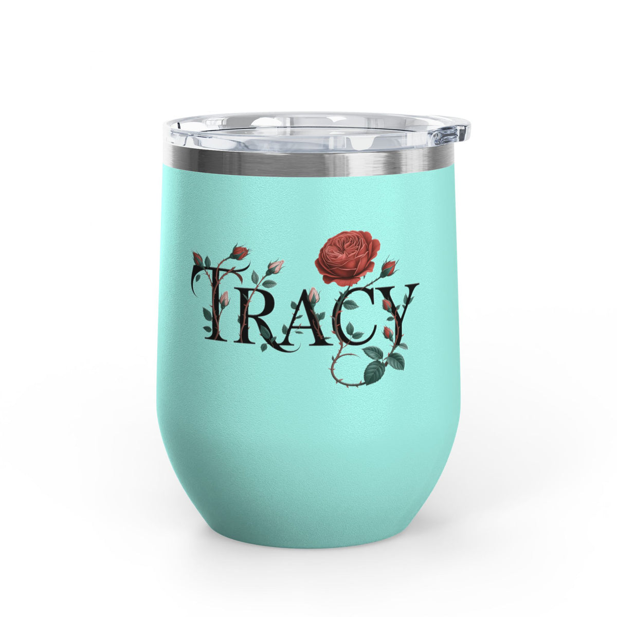 Personalized Floral Wine Tumbler, Custom Name Rose Tumbler, Botanical Drinkware for Women, Personalized Gift for Her, Garden Lover Gift