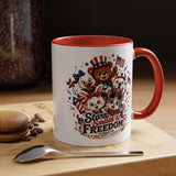 Cute Patriotic Animal Coffee Mug, Fourth of July Mug for Kids and Families, Stars Smiles and Freedom Cup, Independence Day Gift