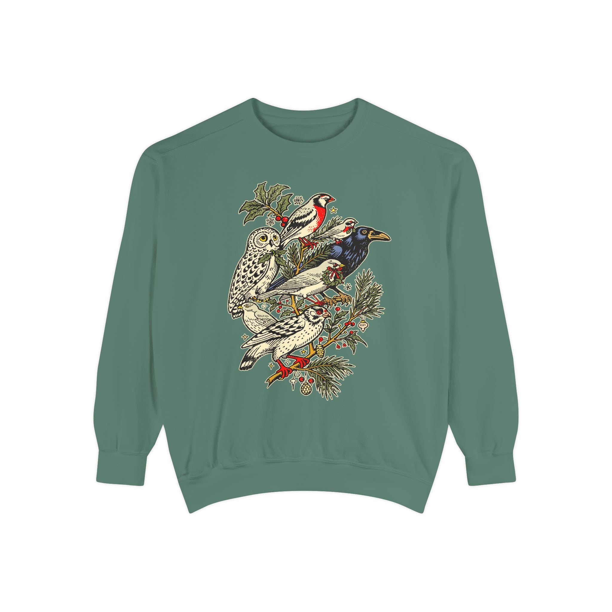 Winter Birds Graphic Sweatshirt, Vintage Woodland Pullover for Bird Lovers, Festive Nature Top, Cozy Christmas Gift for Birdwatchers