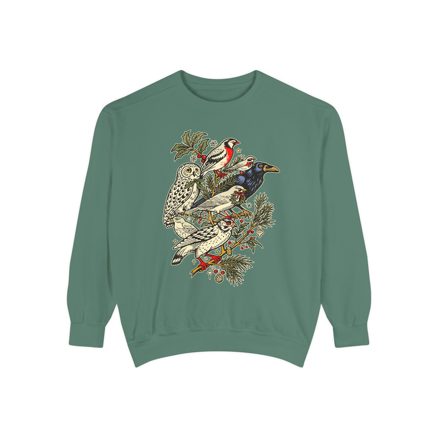 Winter Birds Graphic Sweatshirt, Vintage Woodland Pullover for Bird Lovers, Festive Nature Top, Cozy Christmas Gift for Birdwatchers