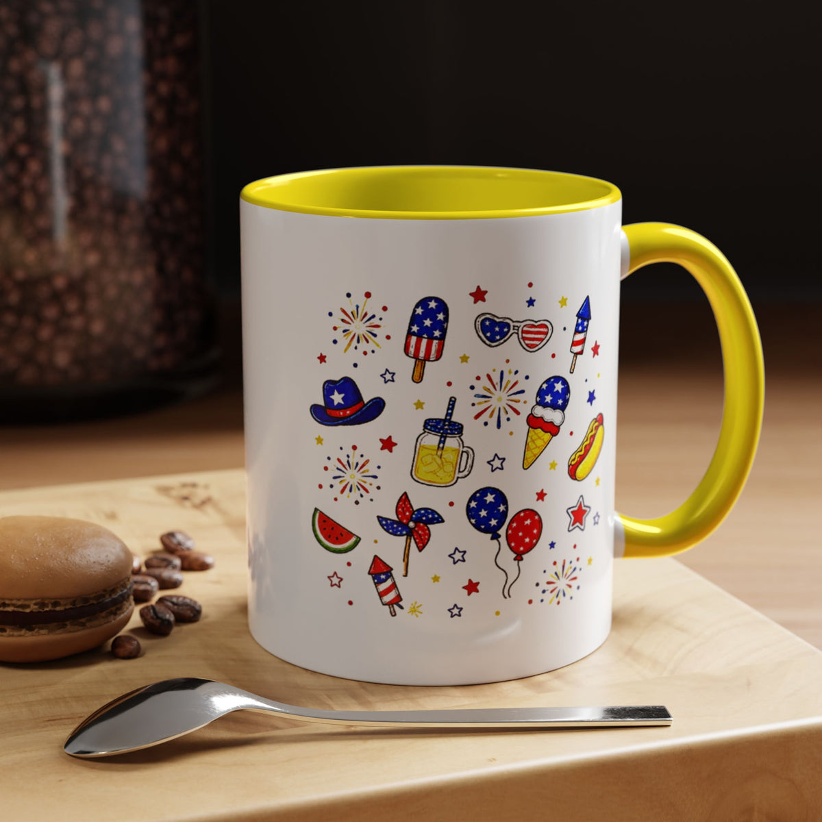 Patriotic Summer Celebration Mug, Fourth of July Coffee Mug, Americana Fireworks Cup, Red White Blue Holiday Gift