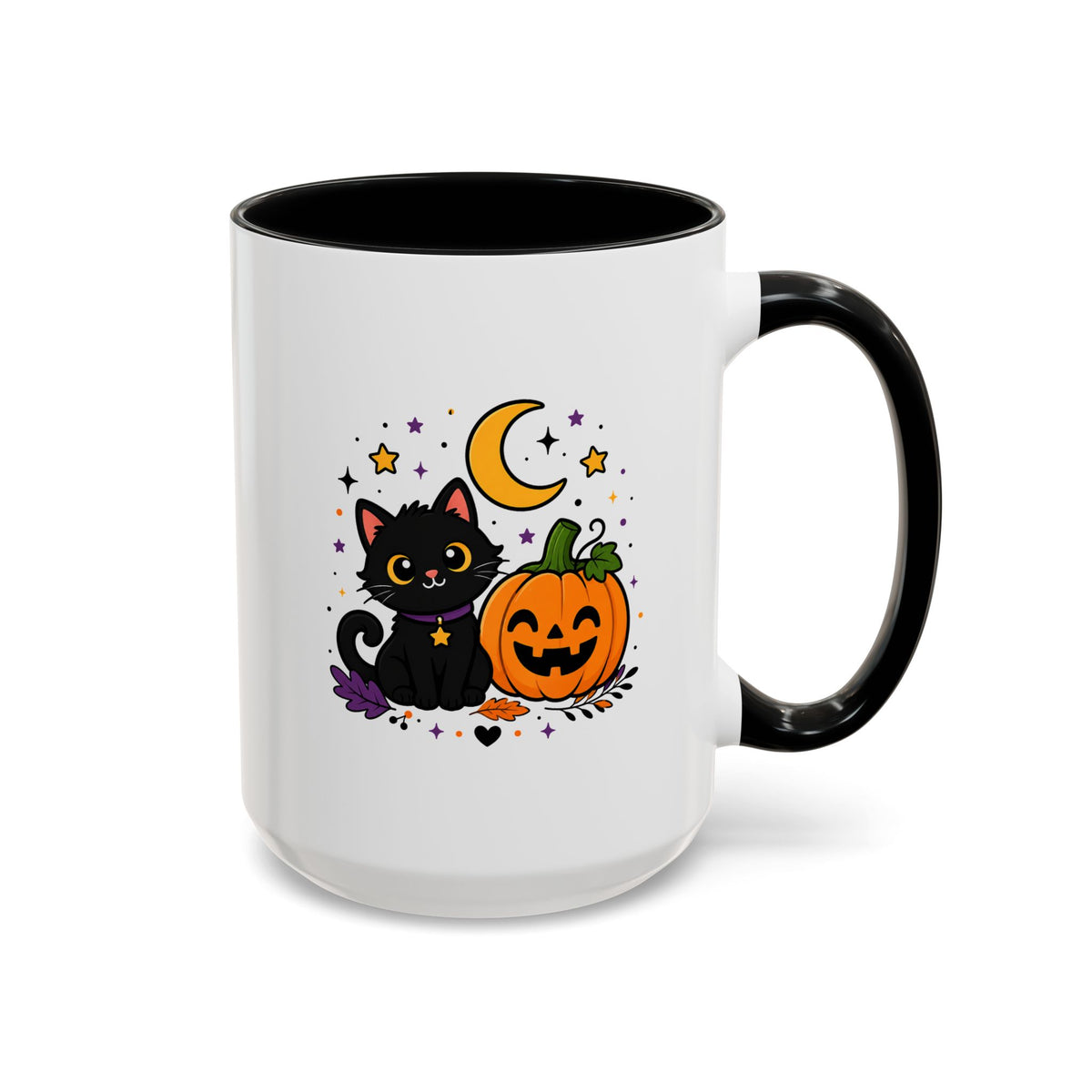 Cute Black Cat Halloween Mug, Pumpkin and Moon Coffee Cup, Spooky Season Gift for Cat Lover, Fall Birthday Present, Witchy Fall Decor
