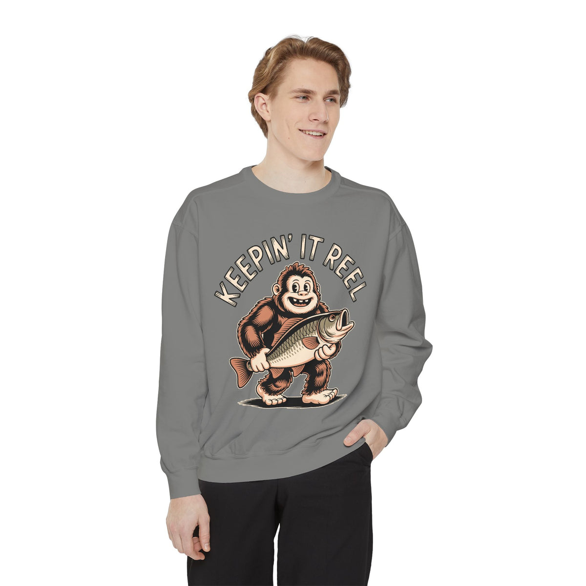 Keepin It Reel Comfort Colors Sweatshirt, Funny Fishing Sweatshirt, Bigfoot Fishing Shirt, Fisherman Gift for Men and Women