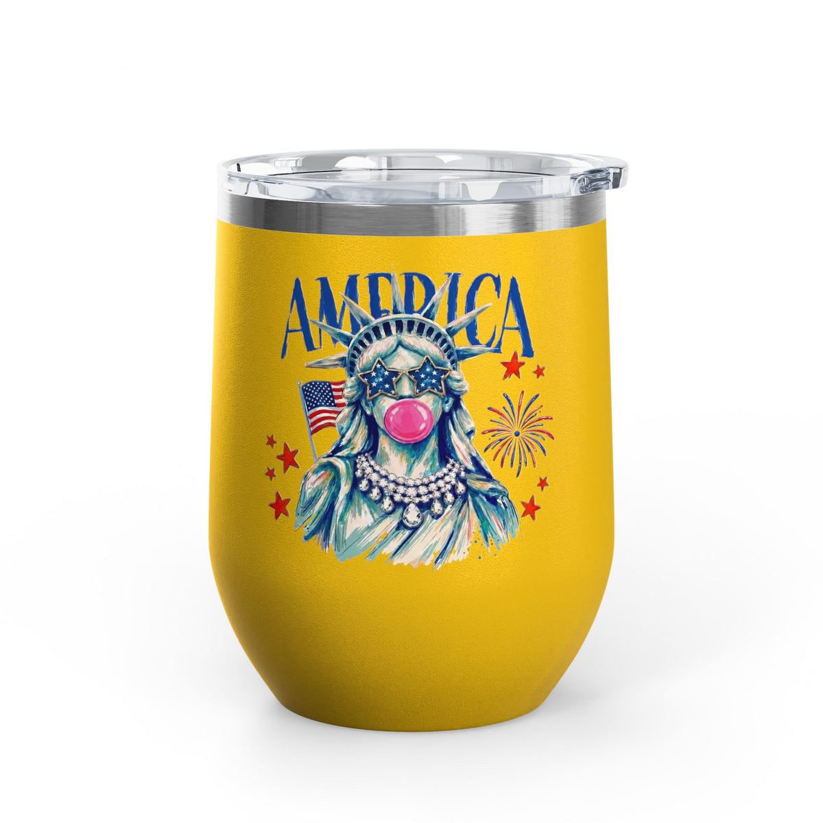 Patriotic Statue of Liberty Wine Tumbler, 4th of July Wine Cup, Lady Liberty Gift for Women, American Flag Drinkware, USA Summer Gift