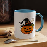 Cute Pumpkin Halloween Mug, Smiling Jack O Lantern Black Accent Coffee Cup, Cute Friendly Ghost Gift for Kids, Teachers or Fall Lovers