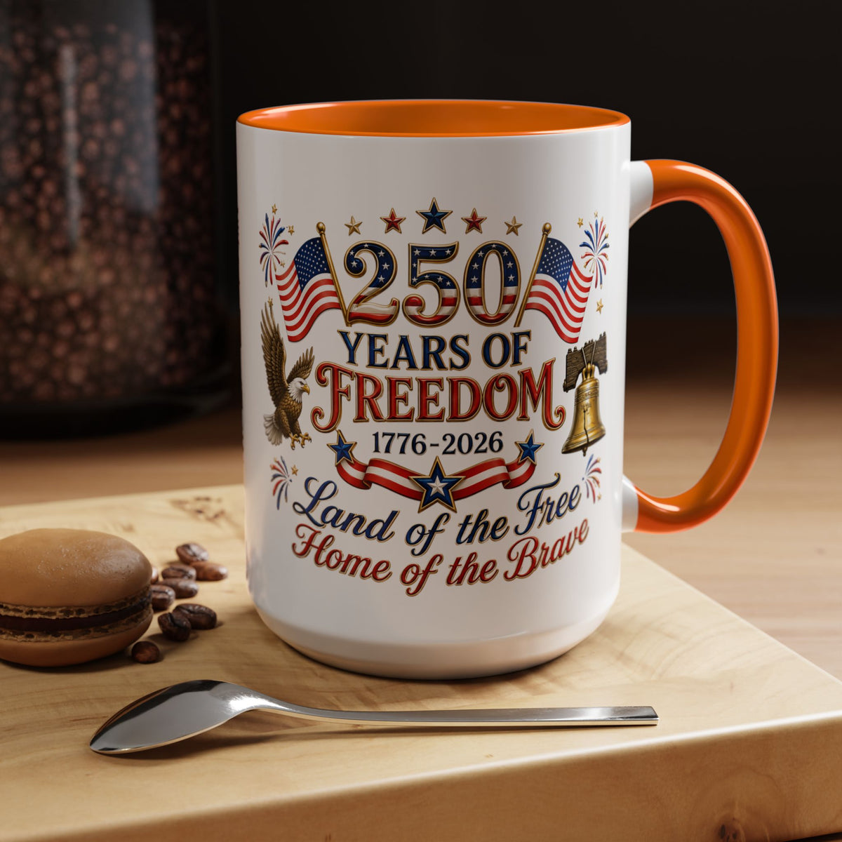 250 Years of Freedom Mug, America 250th Anniversary Coffee Mug, Patriotic Eagle Liberty Bell Cup, USA Semiquincentennial Gift