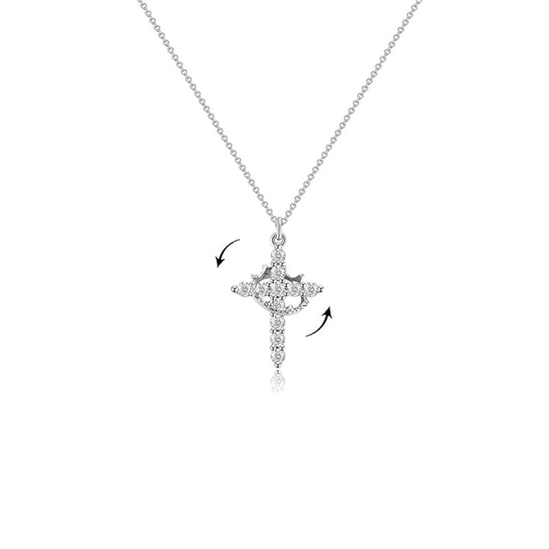 European and American cross pendant women can rotate fashionable and versatile light luxury crown necklace collarbone chain