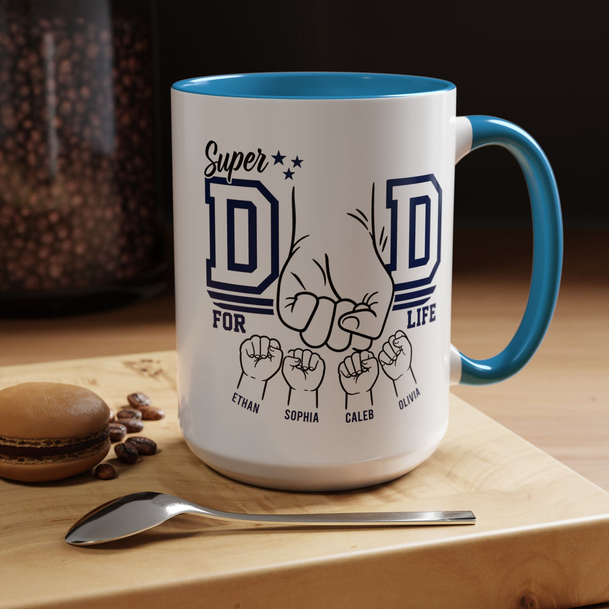 Personalized Super Dad Coffee Mug, Custom Dad Mug with Kids Names, Father's Day Gift for Dad, Dad for Life Coffee Cup, Gift from Children