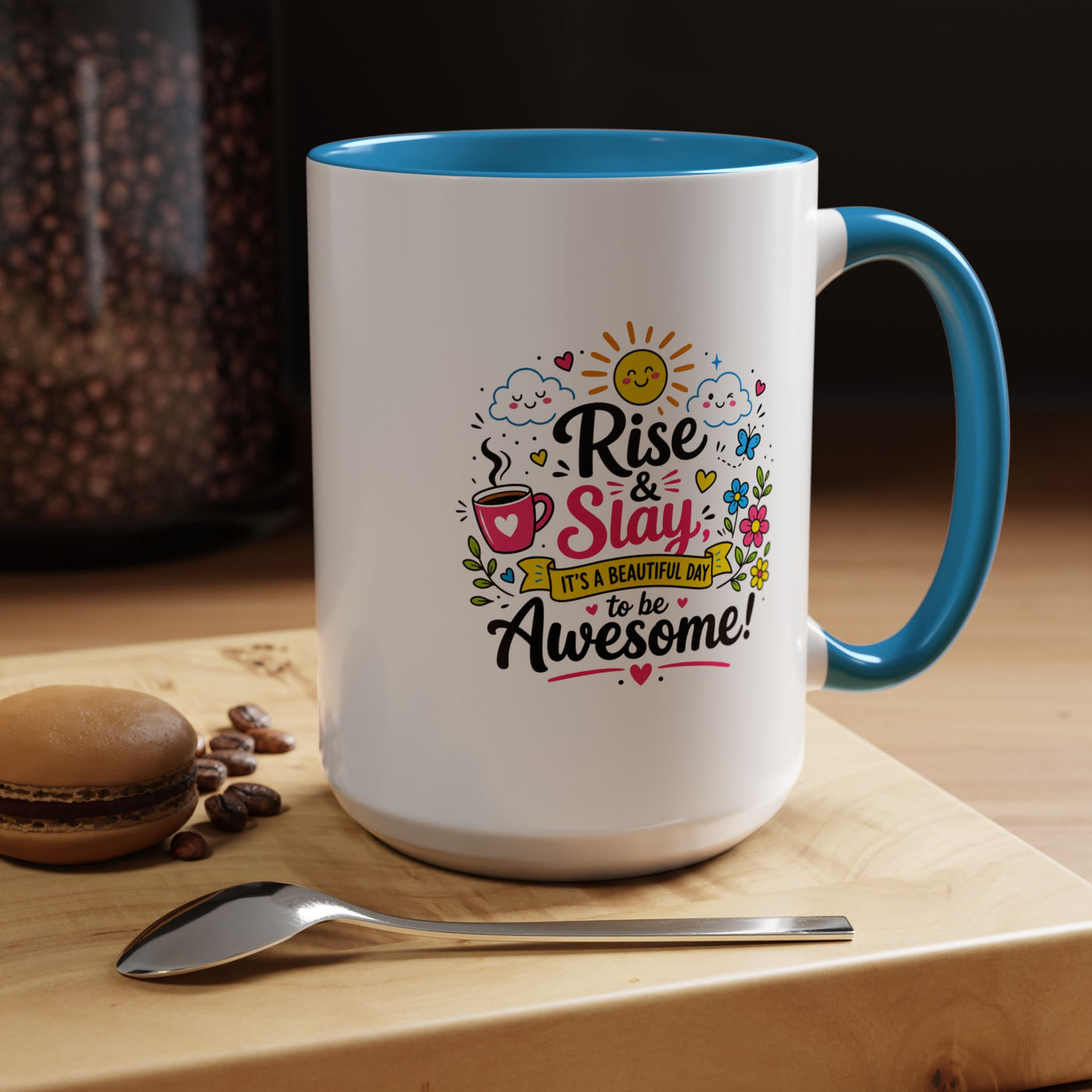Rise and Slay Motivational Mug, Positive Quote Coffee Cup, Inspirational Gift for Her, Coworker Encouragement, Morning Routine Drinkware