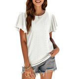 Ladies T-Shirt Cutout Tunic Ruffle Sleeve Casual Top