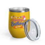 Happy Birthday to You Wine Tumbler, Pink and Blue Balloons with Party Bunting, Colorful Drinkware Gift for a Sister or Best Friend's Party