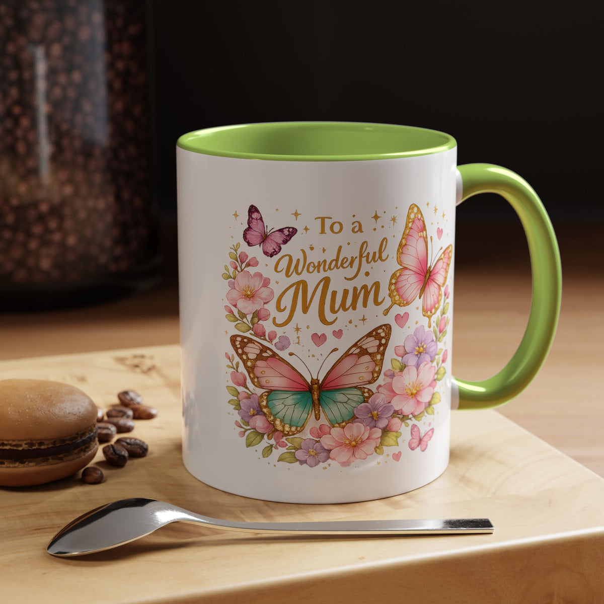 To My Wonderful Mum Butterfly Mug, Floral Mom Coffee Mug, Mother's Day Gift for Mum, Butterfly Coffee Cup, Mom Appreciation Gift