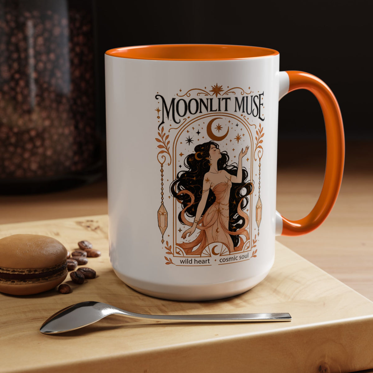 Moonlit Muse Coffee Mug, Celestial Goddess Art Mug, Mystic Moon Aesthetic Cup, Boho Spiritual Gift for Women, Cosmic Soul Coffee Mug