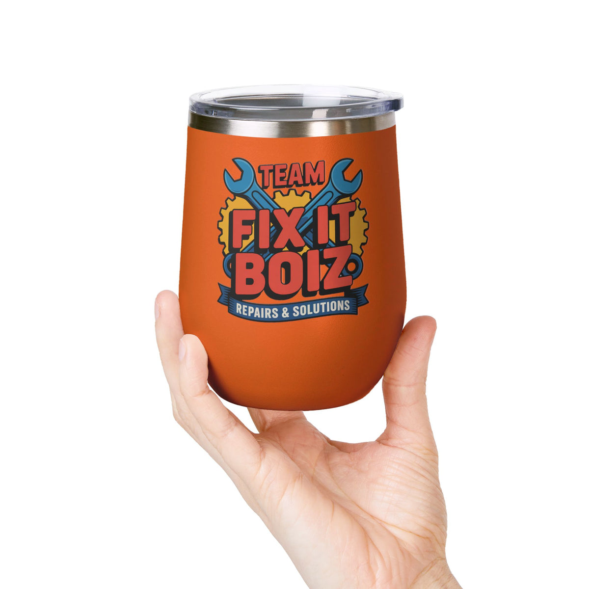Mechanic Wine Tumbler, Team Fix It Boiz Wrench and Gear Design, Handyman Gift for Dad or a Repair Crew Coworker, Off Duty Workshop Drinkware