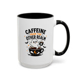 Halloween Ghost Coffee Mug, Caffeine From the Other Realm Black Accent Cup, Funny Spooky Gift for Coffee Lover, Barista or Coworker