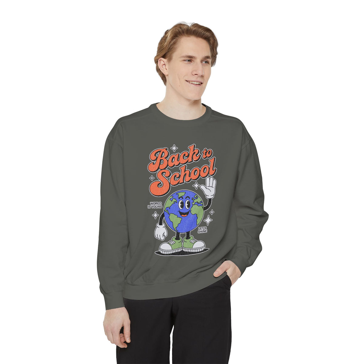 Back to School Earth Sweatshirt, Retro Globe Graphic Pullover, Teacher First Day Outfit, Student Gift, Classroom Crewneck, Educator Gift