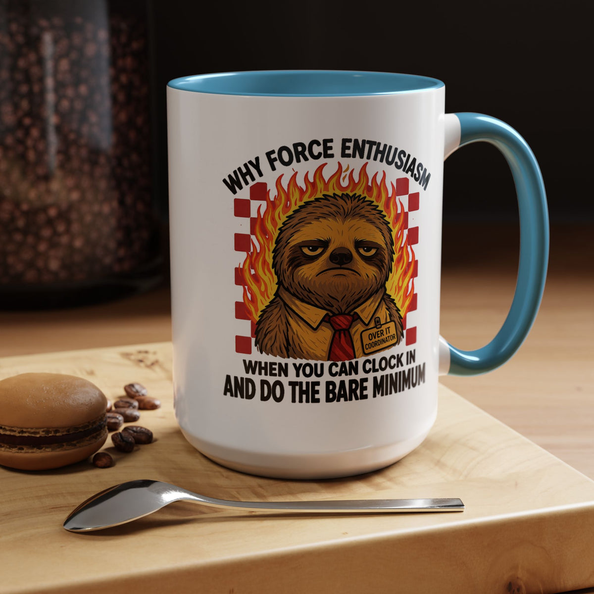 Why Force Enthusiasm When You Can Clock In And Do The Bare Minimum Coffee Mug, Funny Sloth Office Joke Gift for Coworkers, Sarcastic Ceramic Tea Cup with Pink Handle