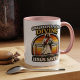 Christian Soccer Goalkeeper Mug, Jesus Saves Coffee Mug, Faith Based Sports Gift, Soccer Player Christian Mug, Goalie Gift for Believers