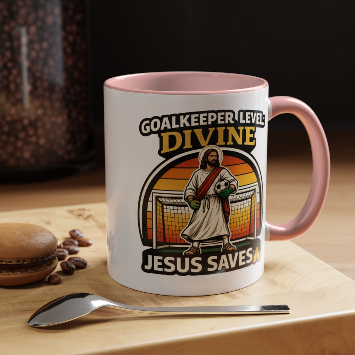 Christian Soccer Goalkeeper Mug, Jesus Saves Coffee Mug, Faith Based Sports Gift, Soccer Player Christian Mug, Goalie Gift for Believers