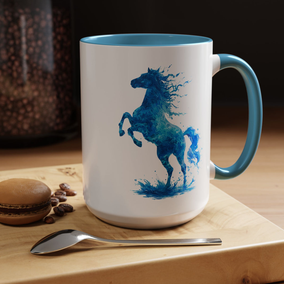 Blue Water Horse Mug, Abstract Horse Lover Coffee Mug, Majestic Stallion Art Cup, Equestrian Gift for Horse Lovers