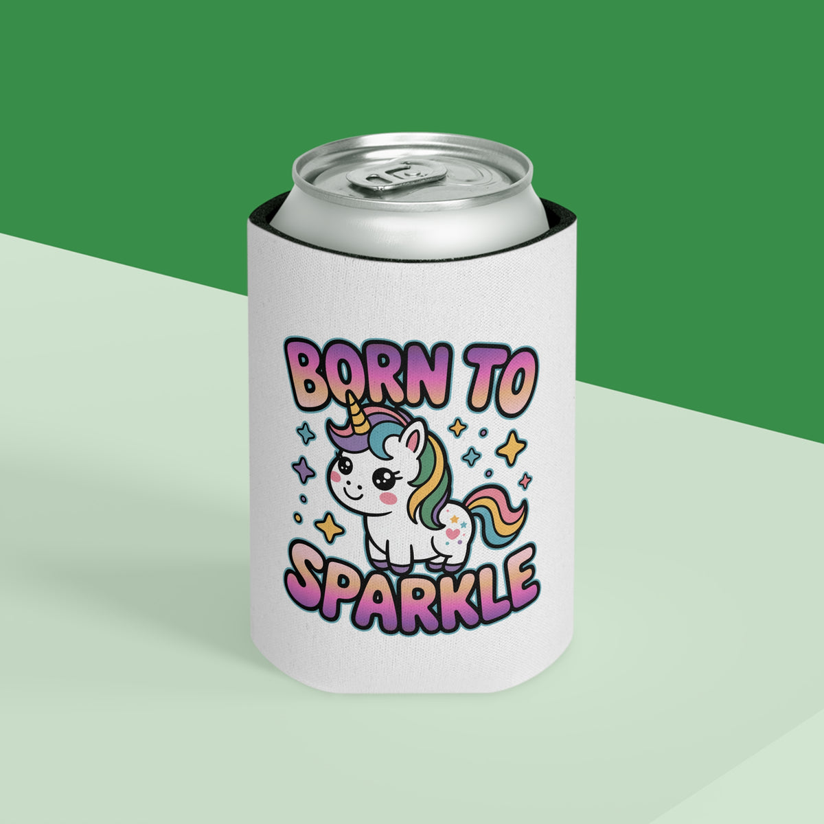 Unicorn Can Cooler, Born to Sparkle Drink Sleeve, Cute Rainbow Beer Holder, Magical Gift for Her, Fantasy Party Favor, Unicorn Lover Gift