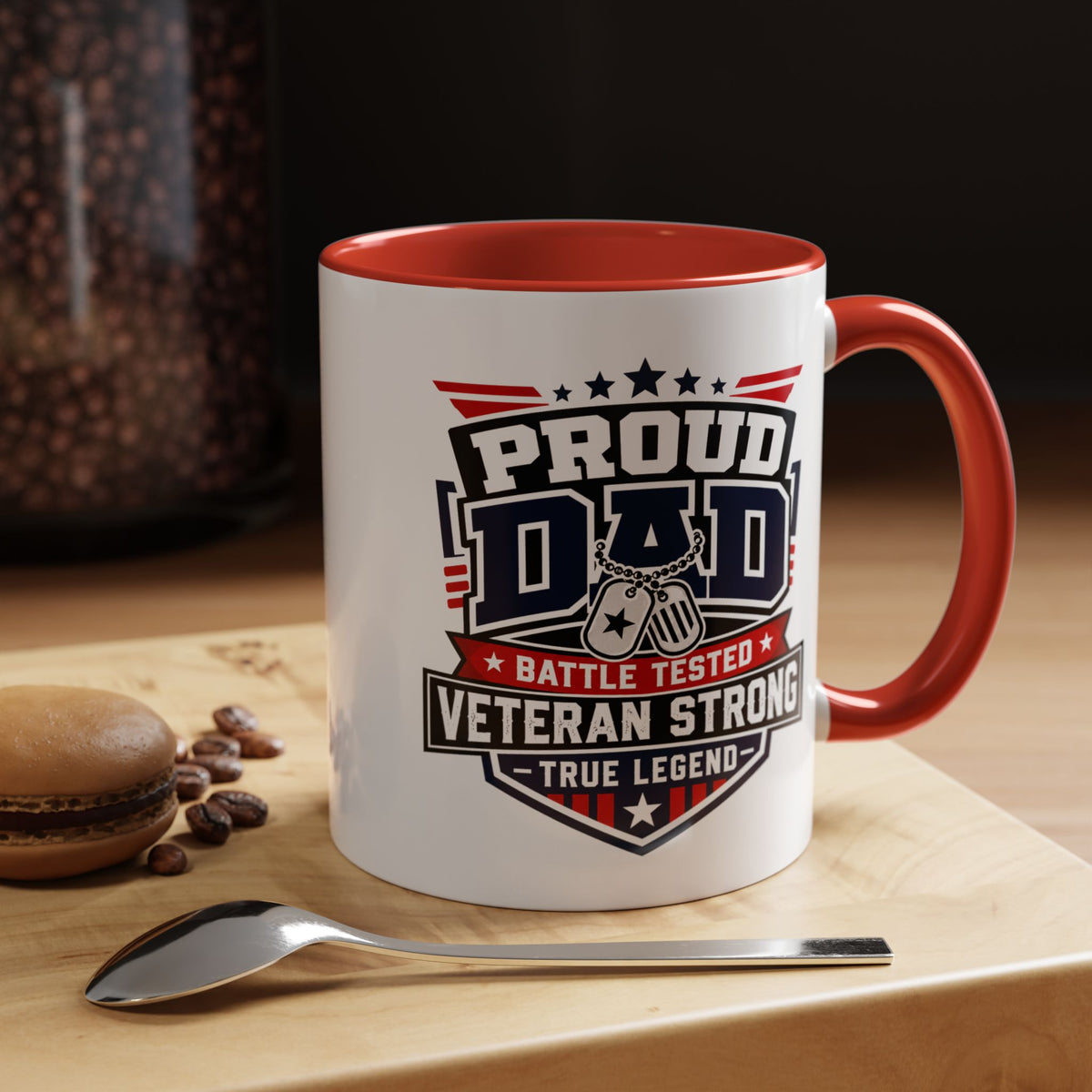 Proud Veteran Dad Coffee Mug, Battle Tested Veteran Strong Cup, Patriotic Military Gift for Father, Retired Soldier or True Legend