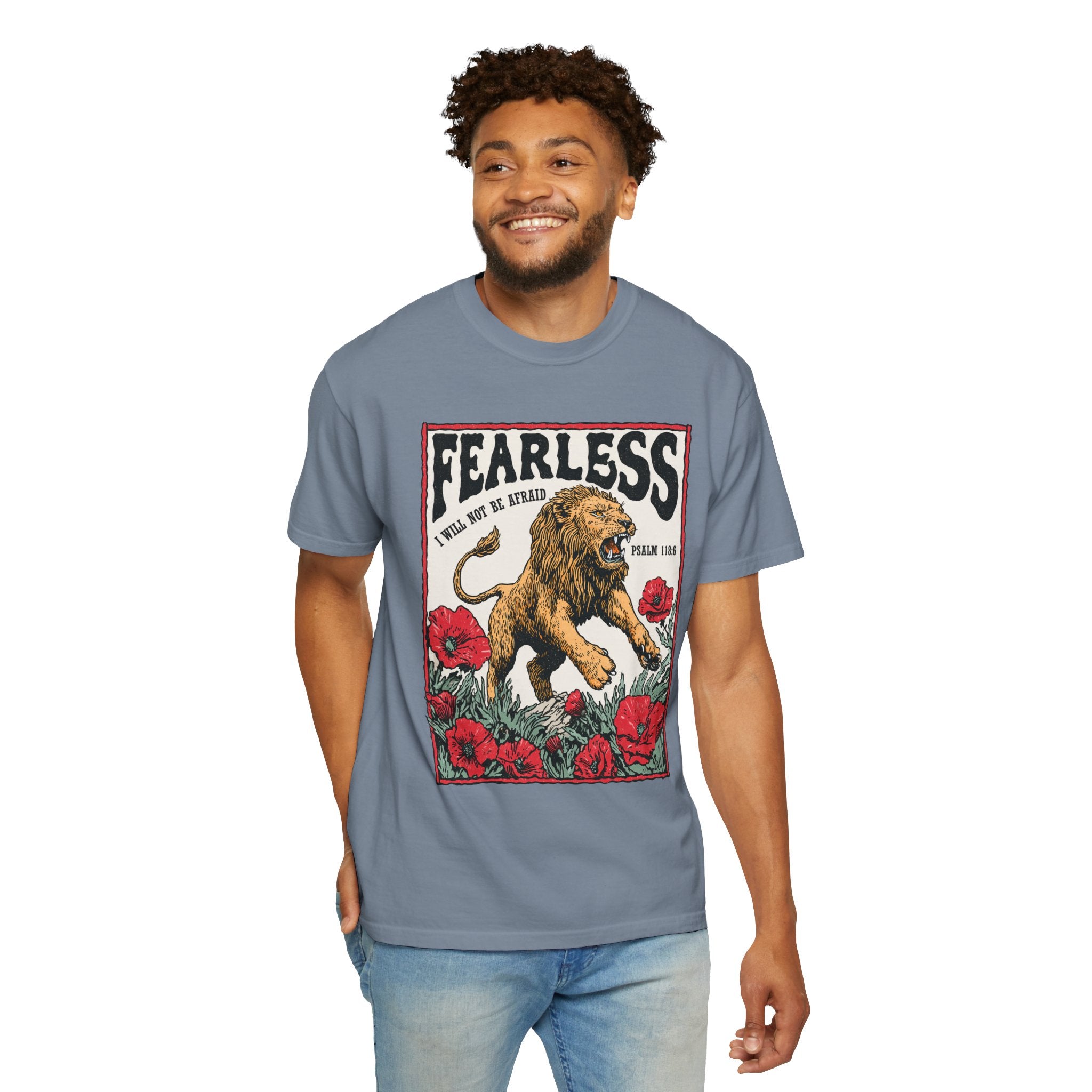 Fearless Lion Christian Graphic T Shirt, Psalm 118 6 Faith Tee, Vintage Religious Shirt, Inspirational Christian Streetwear Top