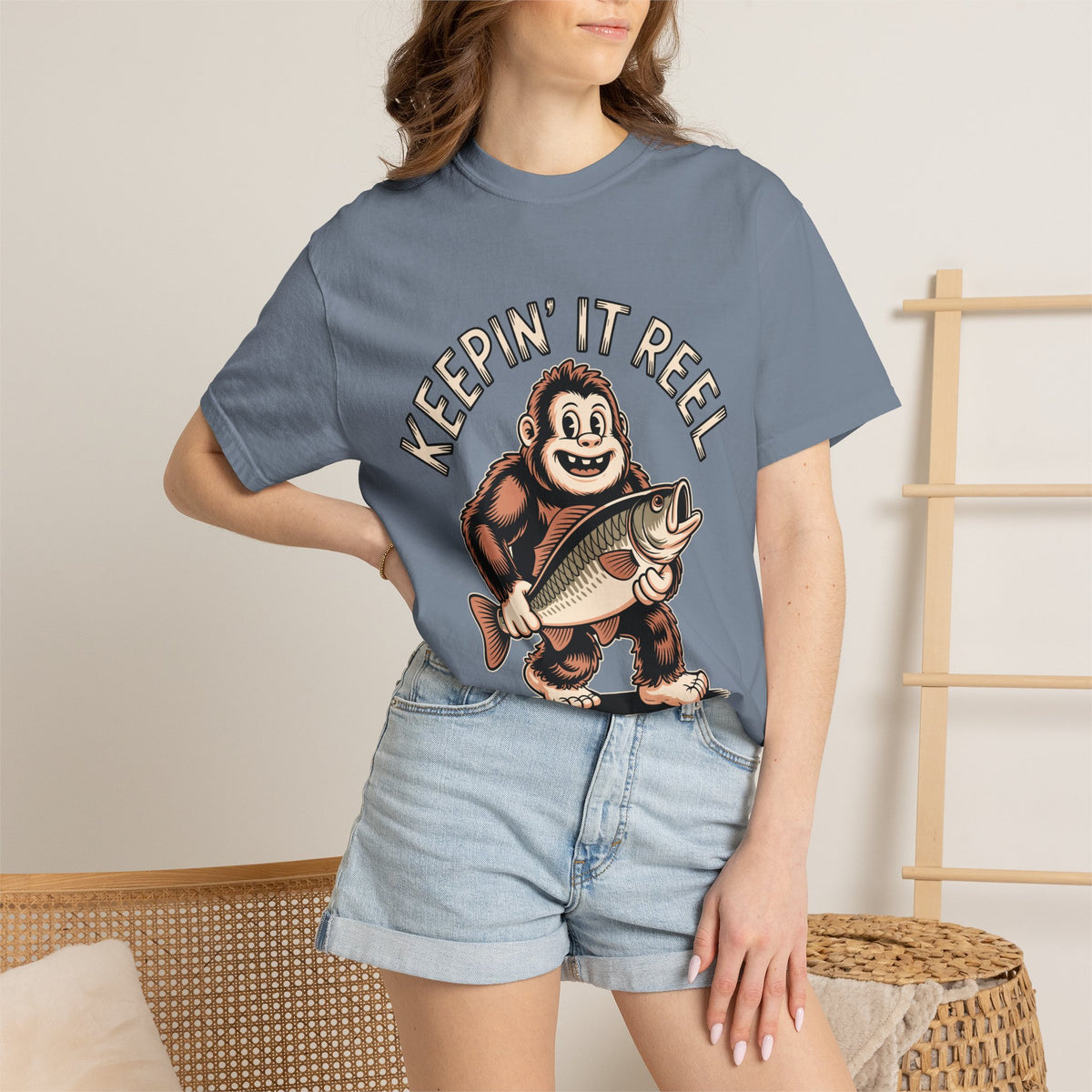 Funny Sasquatch Fishing Comfort Colors Shirt, Keepin It Reel Bigfoot Angler Tee, Fisherman Gift Shirt, Lake Life Outdoor Graphic Tee