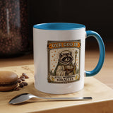 Our God Is Still Working Miracles Coffee Mug, Funny Raccoon Christian Gift for Friends, Cute Religious Parody Trash Panda Ceramic Tea Cup with Black Handle