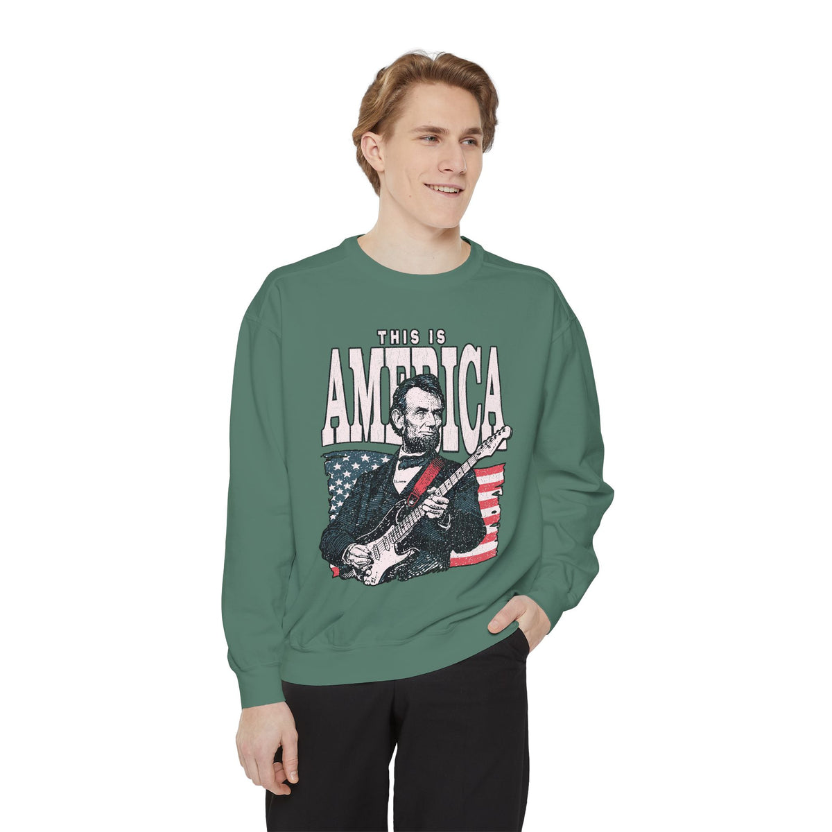 Abraham Lincoln Guitar Sweatshirt, Funny This Is America Graphic, Gift for History Teachers and Music Lovers, Fourth of July Party Outfit