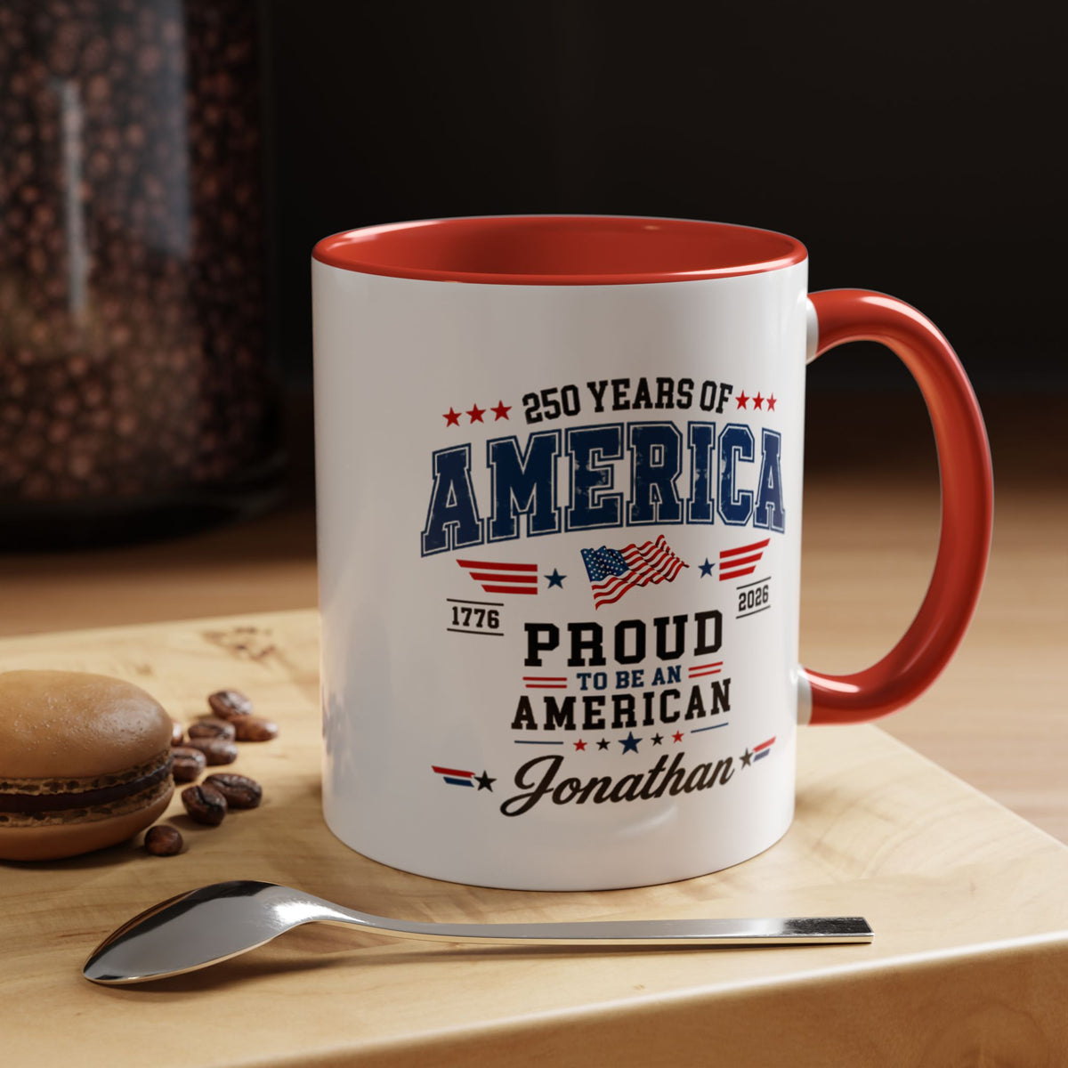 Personalized America 250th Coffee Mug, Custom Name Patriotic Gift for Men, Proud to Be An American 1776 to 2026 Ceramic Tea Cup