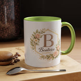Personalized Floral Monogram Mug, Custom Name Coffee Mug with Elegant Initial Letter, Botanical Gift for Women, Bridesmaid Birthday Cup