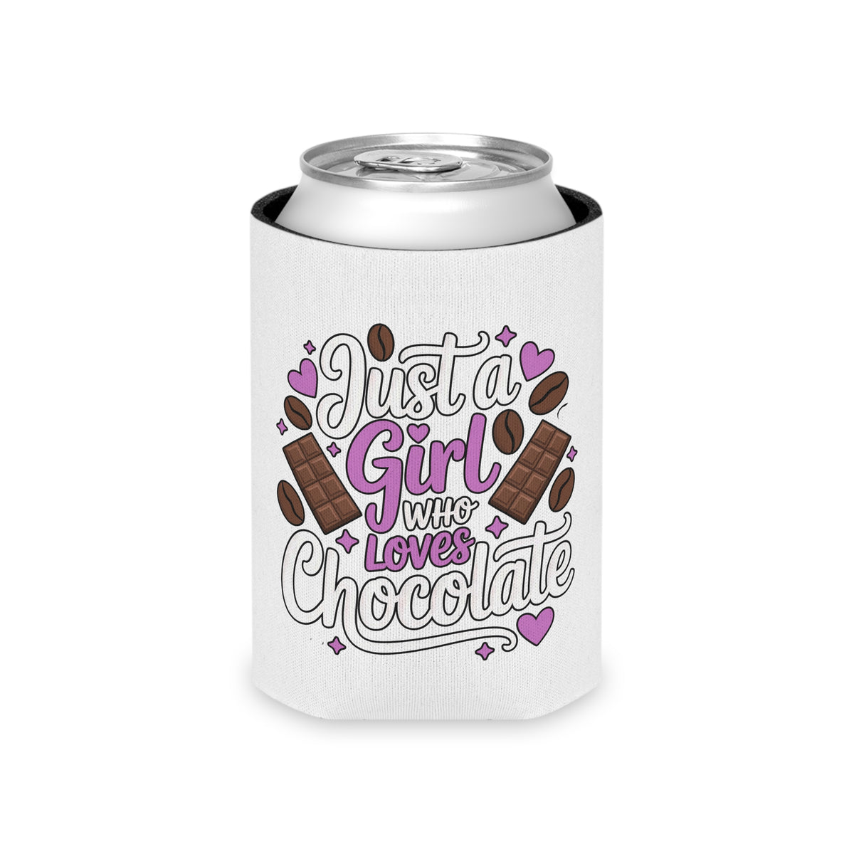 Chocolate Lover Can Cooler, Just a Girl Who Loves Chocolate, Cute Sweet Treat Drink Holder, Dessert Lover Gift, Cute Can Cooler, Party Favor