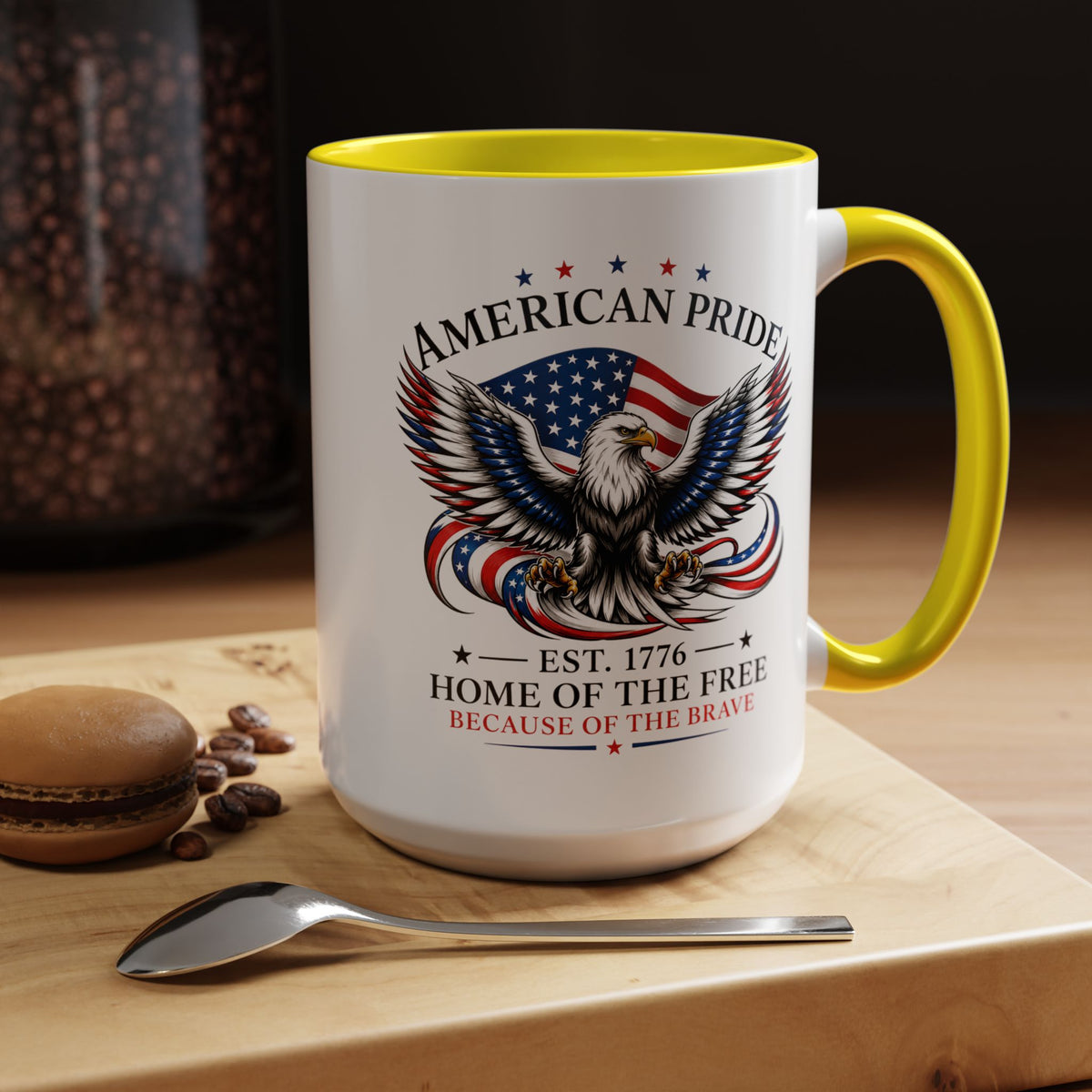 American Pride Eagle Mug, Patriotic Bald Eagle Coffee Mug, Home of the Free Because of the Brave Gift, USA Veteran Mug