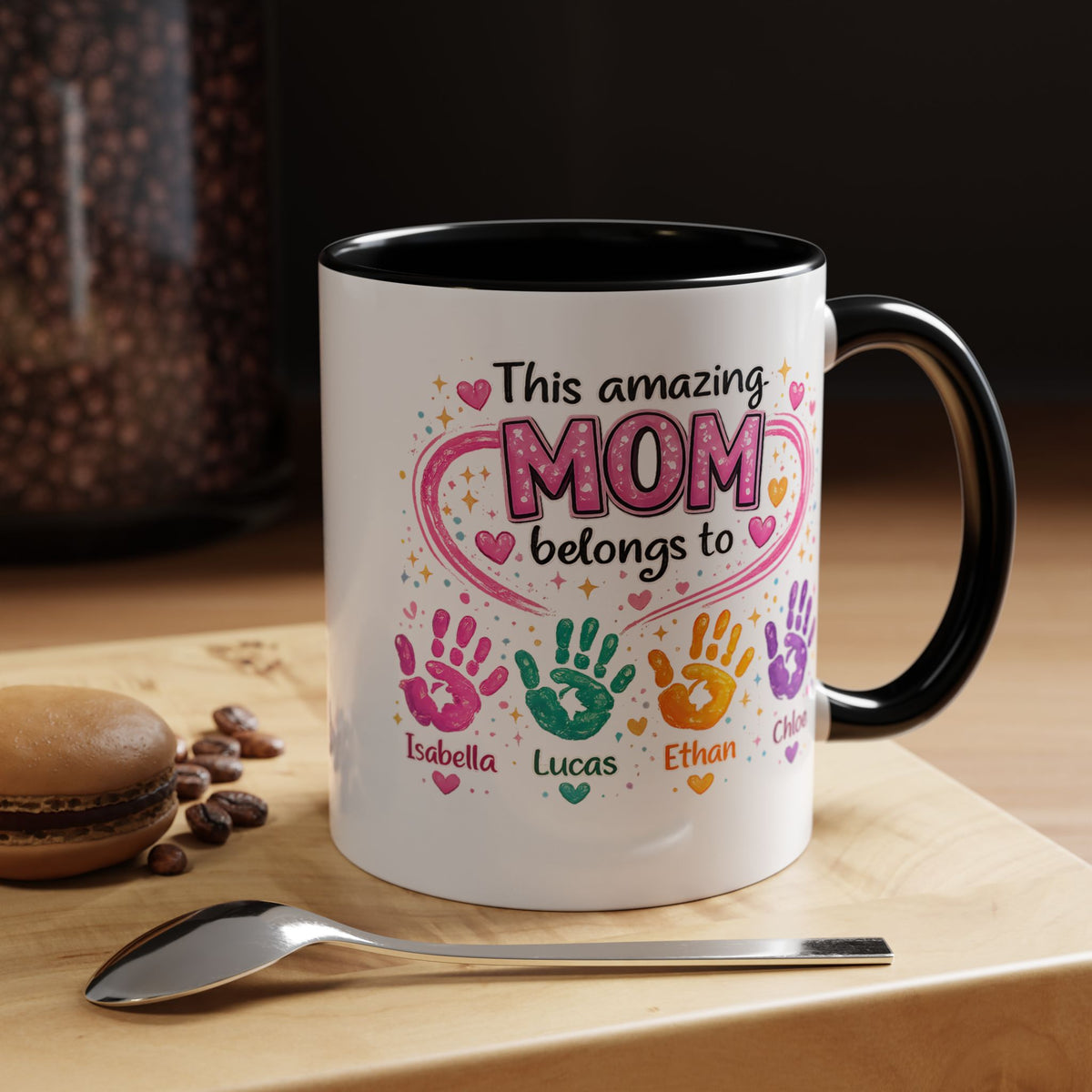 Personalized Mom Handprint Mug, Custom Mother's Day Coffee Mug, Gift from Kids for Mom, Grandma Mug with Children's Names