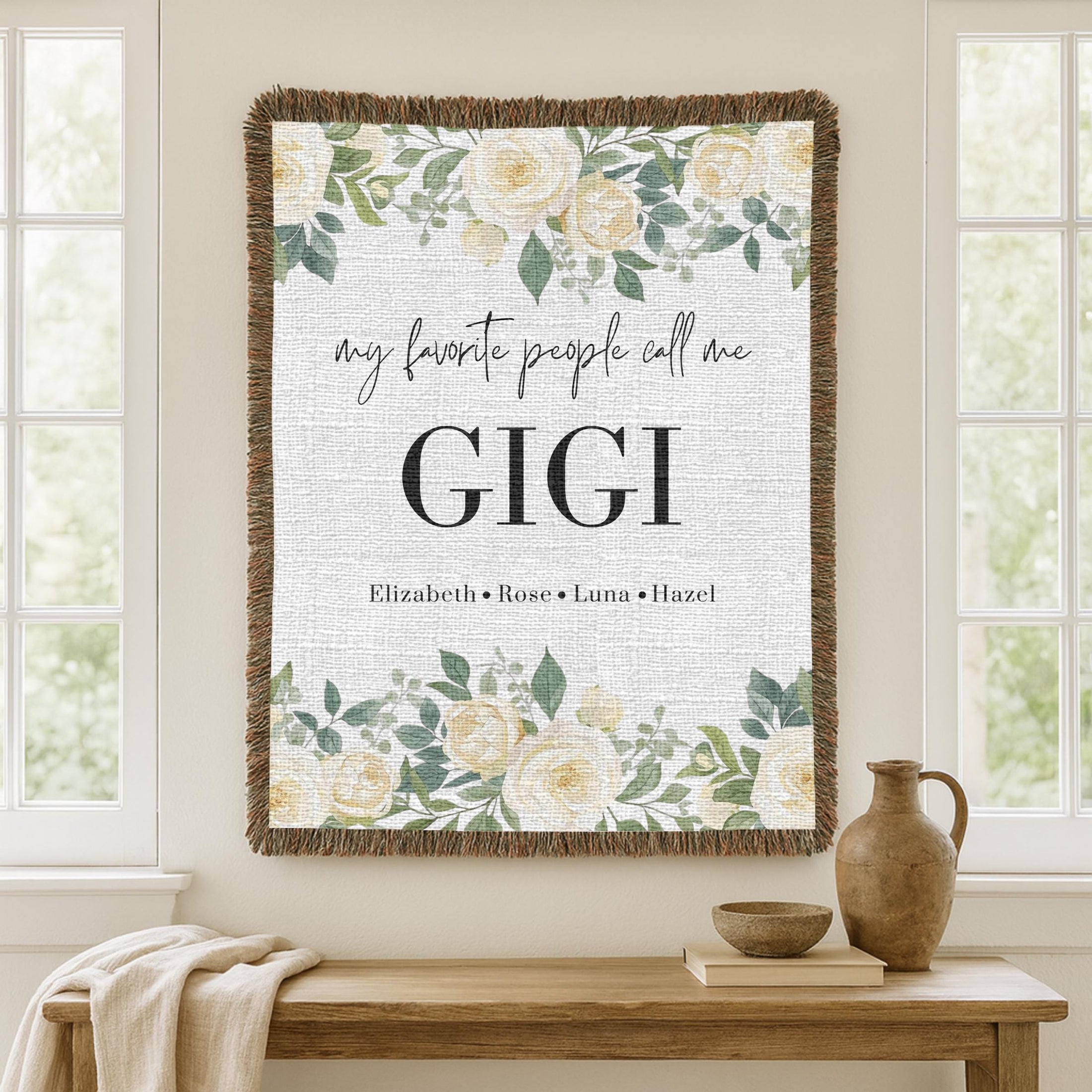 Personalized Gigi Gift Woven Blanket Custom Grandma Name Blanket Grandmother Floral Throw Mothers Day Gift