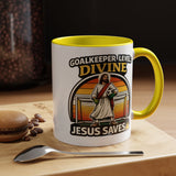 Christian Soccer Goalkeeper Mug, Jesus Saves Coffee Mug, Faith Based Sports Gift, Soccer Player Christian Mug, Goalie Gift for Believers