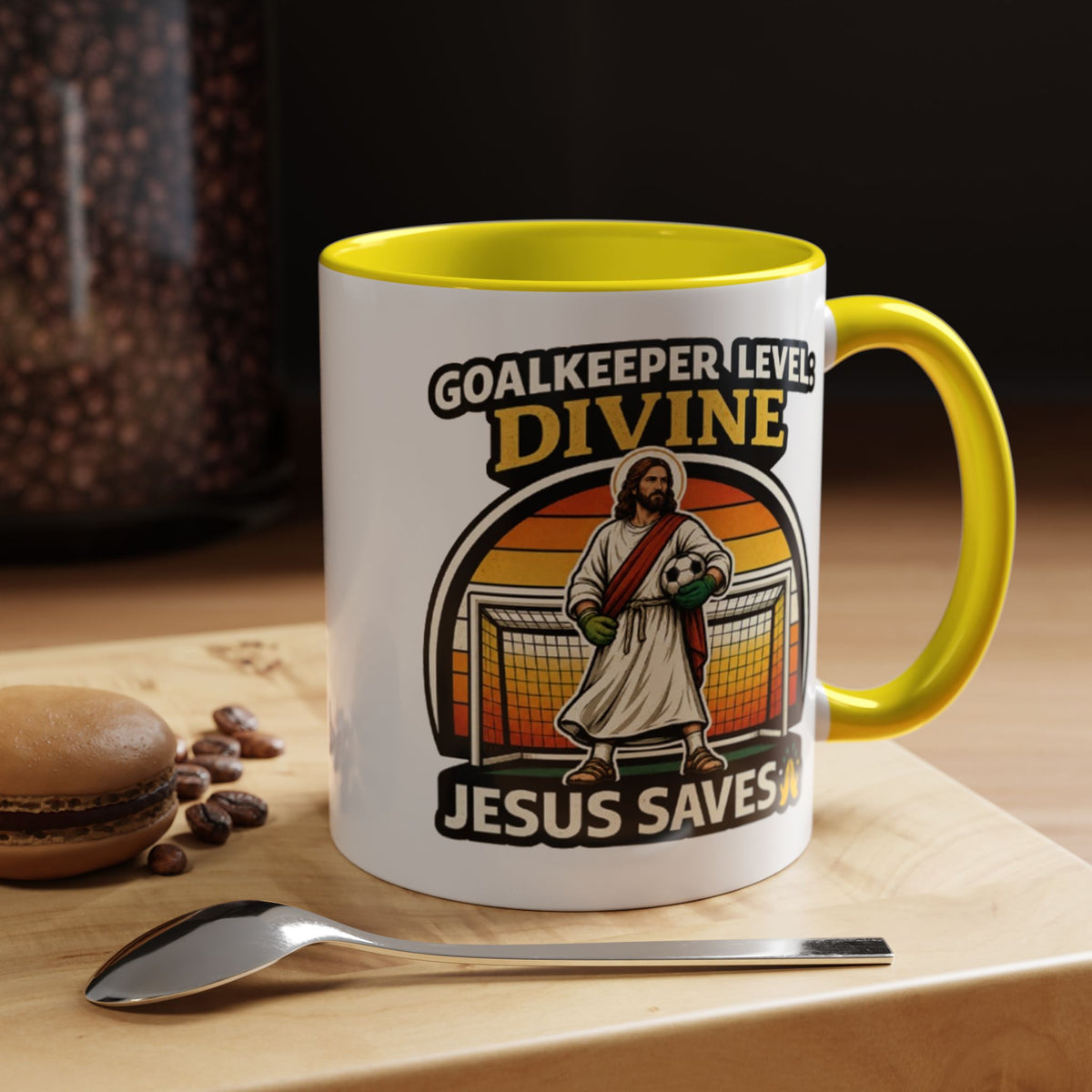 Christian Soccer Goalkeeper Mug, Jesus Saves Coffee Mug, Faith Based Sports Gift, Soccer Player Christian Mug, Goalie Gift for Believers