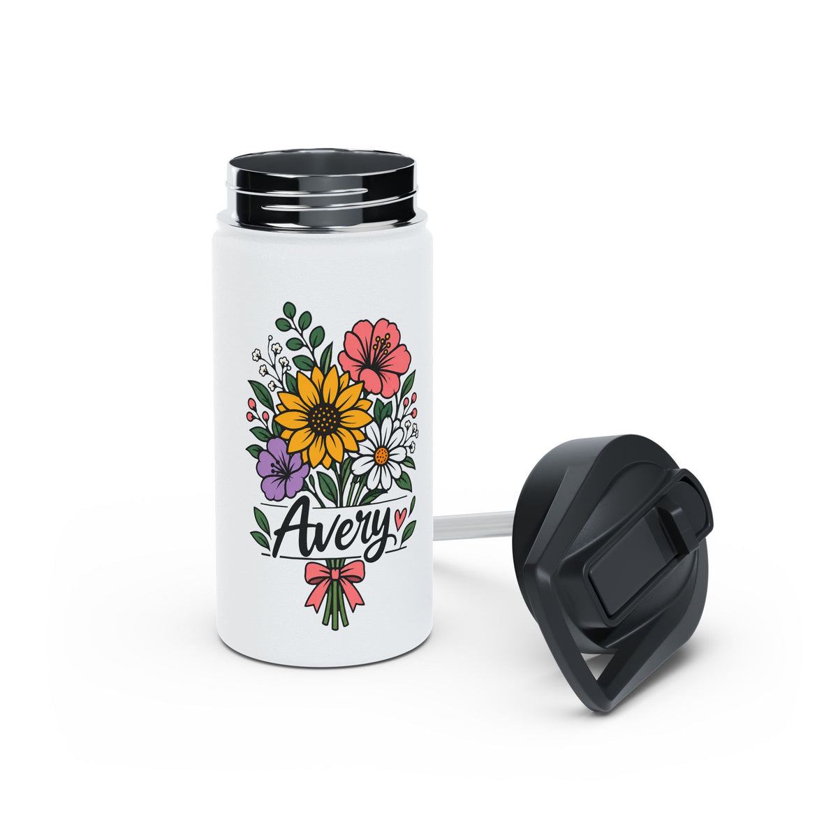 Personalized Water Bottle for Girls, Floral Reusable Drink Bottle, Custom Name Gift, Cute School Water Bottle, Hydration Bottle